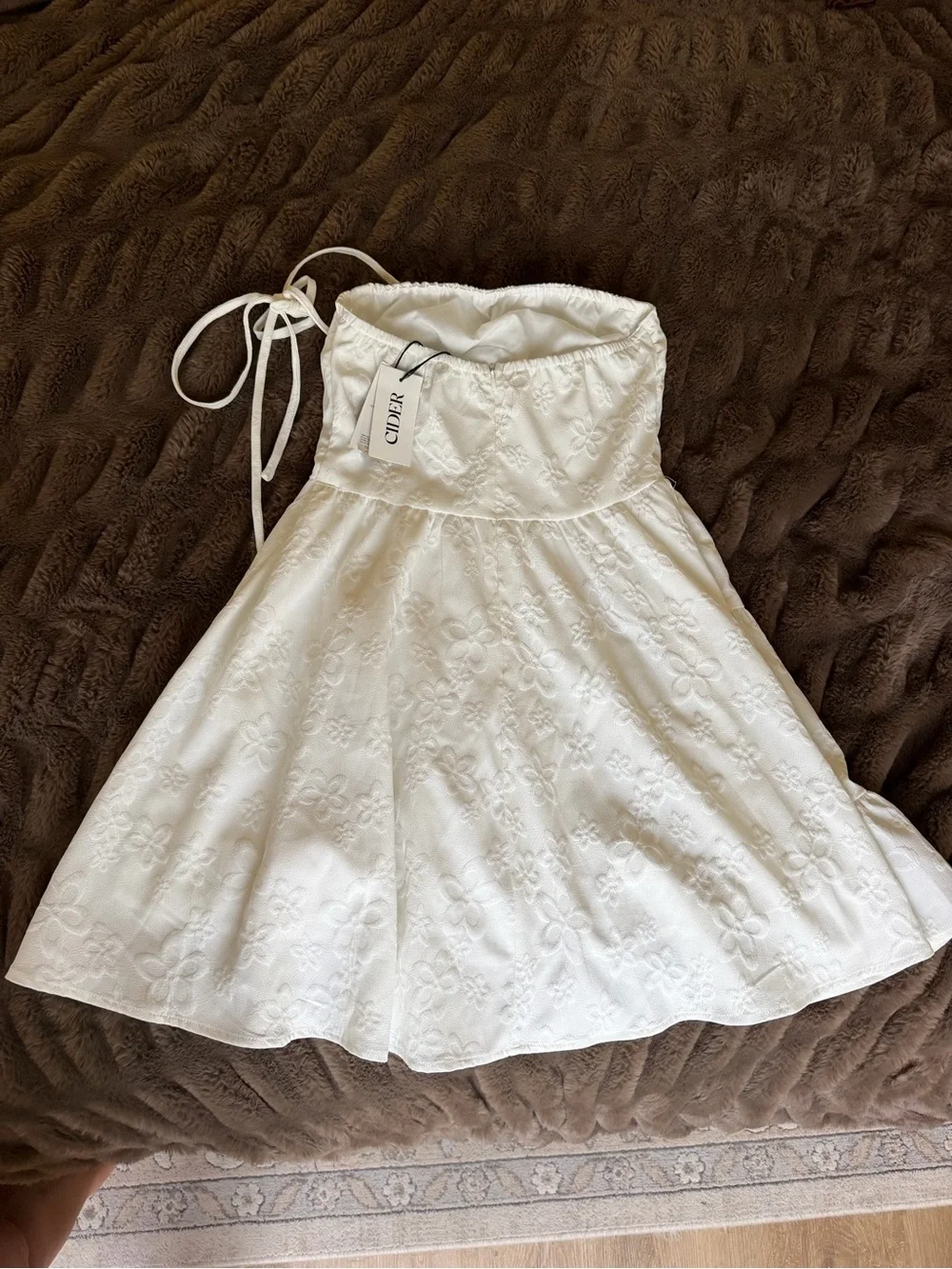 Cider White Floral Eyelet Halter Mini Dress